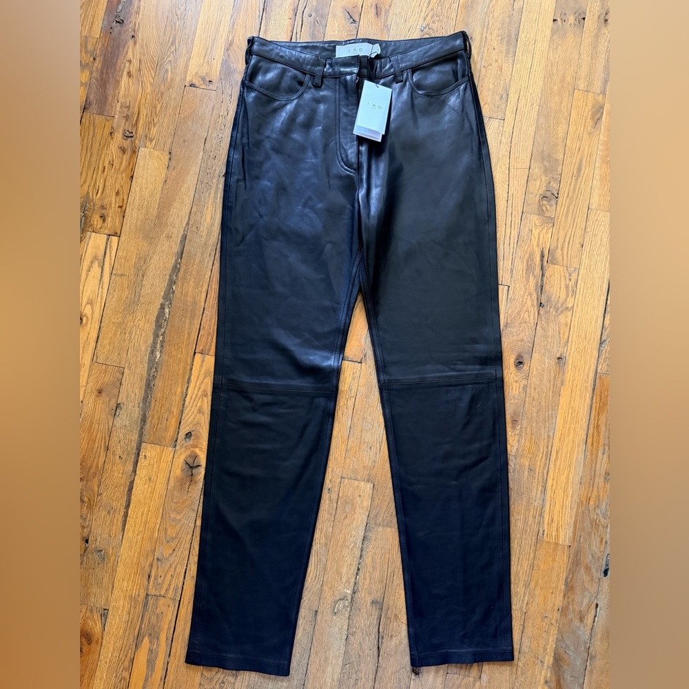 IRO Luxurious Black Leather Women’s Trousers NWT EU Sz 40 US Sz 8 Straight leg